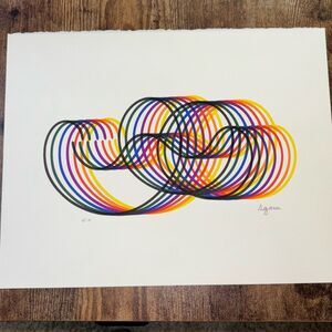 Yaacov Agam Lim Ed Signed Serigraph Print #d rainbow swirls line work multicolor
